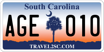 SC license plate AGE010