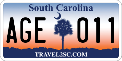 SC license plate AGE011