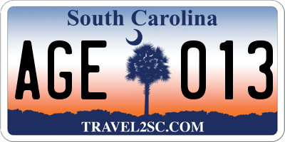 SC license plate AGE013