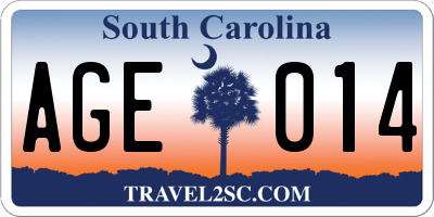 SC license plate AGE014