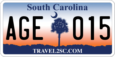 SC license plate AGE015