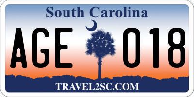 SC license plate AGE018