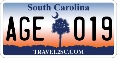 SC license plate AGE019