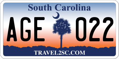 SC license plate AGE022