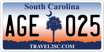 SC license plate AGE025