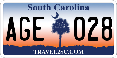 SC license plate AGE028