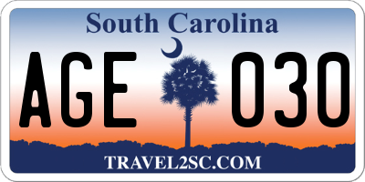 SC license plate AGE030