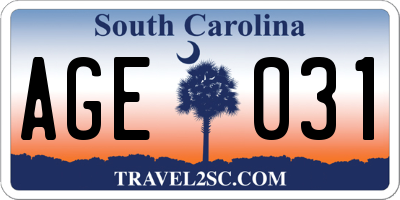 SC license plate AGE031