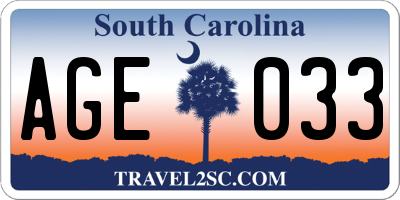 SC license plate AGE033