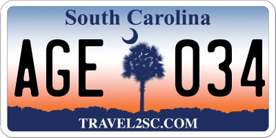 SC license plate AGE034