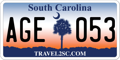 SC license plate AGE053