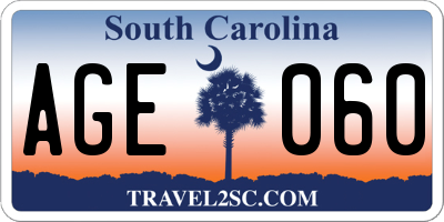 SC license plate AGE060