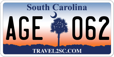 SC license plate AGE062