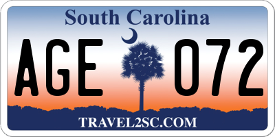 SC license plate AGE072