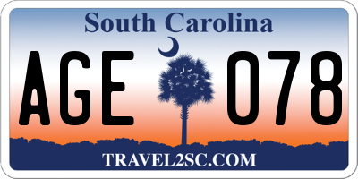 SC license plate AGE078