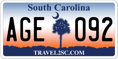 SC license plate AGE092