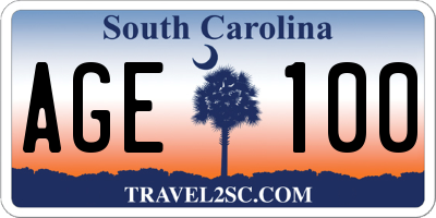 SC license plate AGE100