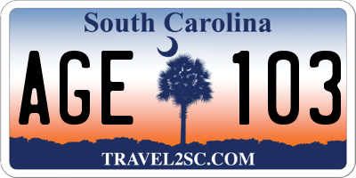 SC license plate AGE103