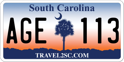 SC license plate AGE113