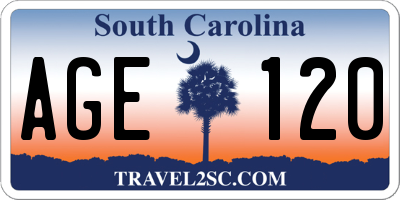 SC license plate AGE120