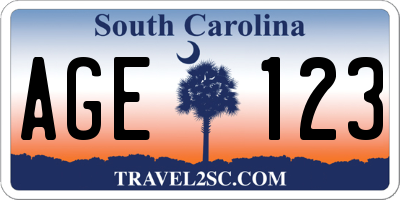 SC license plate AGE123