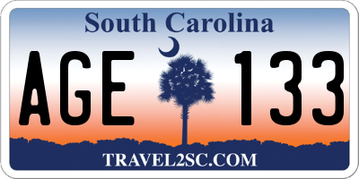 SC license plate AGE133