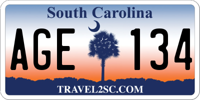 SC license plate AGE134