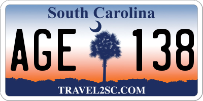 SC license plate AGE138