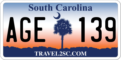 SC license plate AGE139