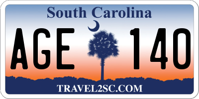 SC license plate AGE140