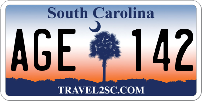 SC license plate AGE142