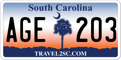 SC license plate AGE203