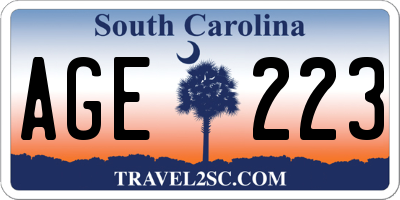SC license plate AGE223
