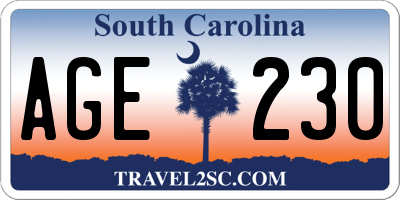 SC license plate AGE230