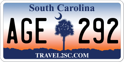 SC license plate AGE292
