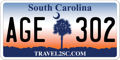SC license plate AGE302