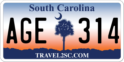 SC license plate AGE314