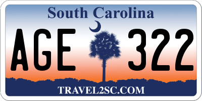 SC license plate AGE322