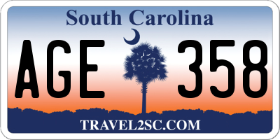 SC license plate AGE358