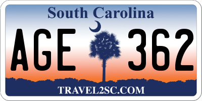 SC license plate AGE362