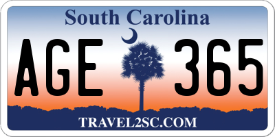 SC license plate AGE365