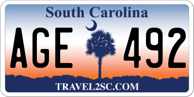SC license plate AGE492