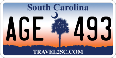 SC license plate AGE493