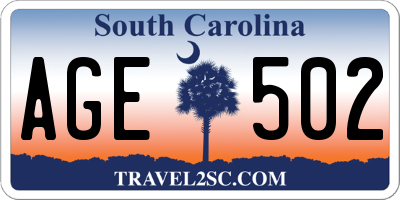 SC license plate AGE502