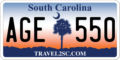 SC license plate AGE550
