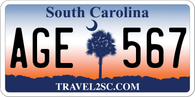 SC license plate AGE567