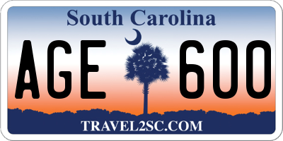 SC license plate AGE600