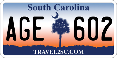 SC license plate AGE602