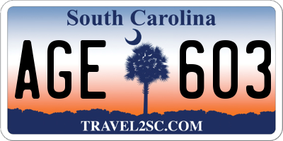 SC license plate AGE603