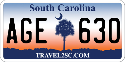 SC license plate AGE630
